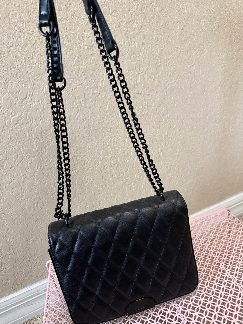 Aldo Black Quilted Chain-Handle Shoulder Bag